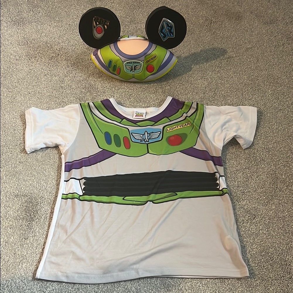 Buzz lightyear shirt and Mickey ears, youth size 7/8